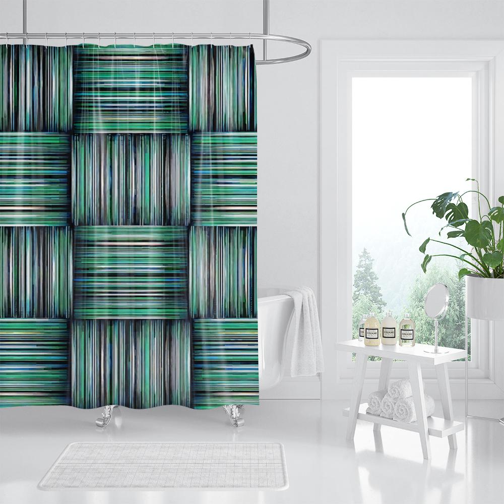 Blue Mosaic Pattern Shower Curtains Waterproof Polyester Bath Curtain Geometrical for Bathroom Home Decor Curtain with Hooks