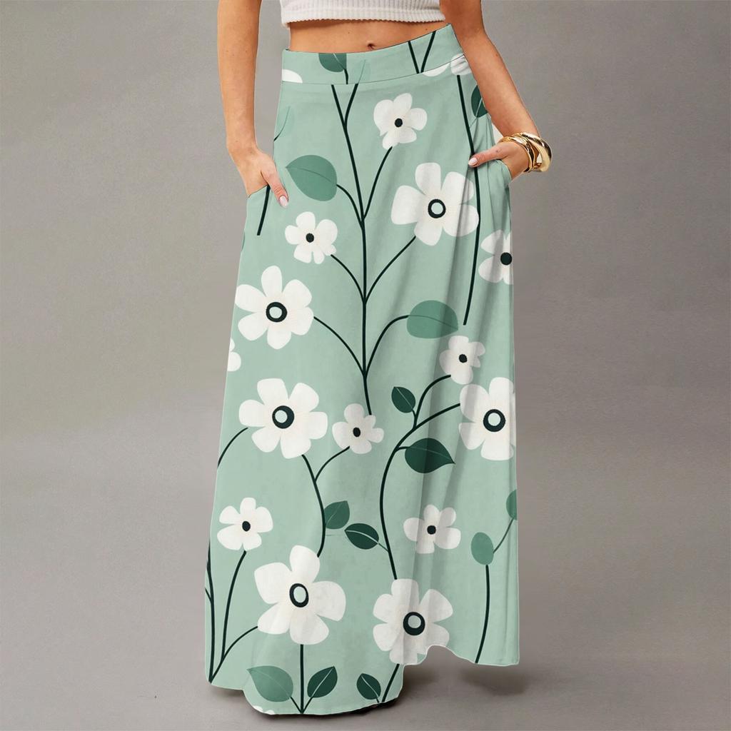 Женская повседневная складная юбка макси с цветочным принтом, высокой талией и карманом, с драпировкой