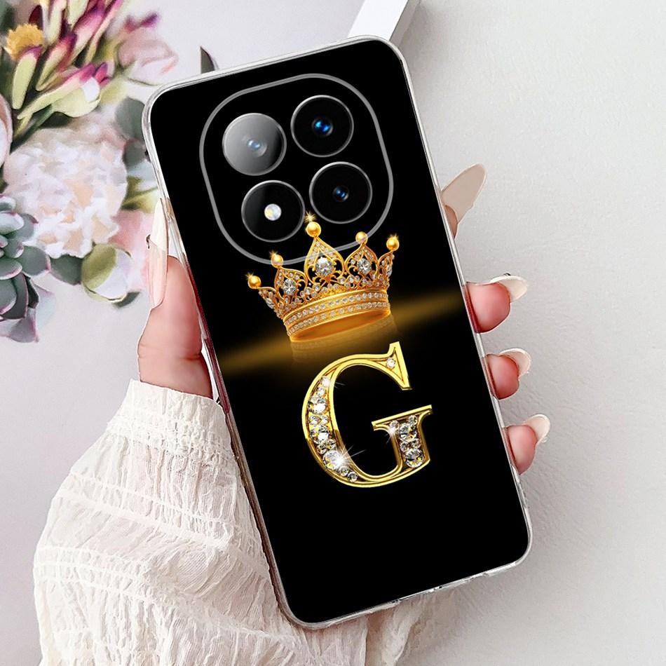 For Xiaomi Redmi Note 14 Pro Plus Fashion Crown Initial Letter Phone Case For Redmi Note14 4G 5G Note 14Pro Soft Silicone Cases