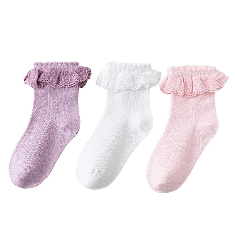 Kids Girl Sock Princess Ruffle Solid Color Calf Sock for Baby Girl Spring Autumn Cotton Soft Frilly Children Girl Sock Clothes