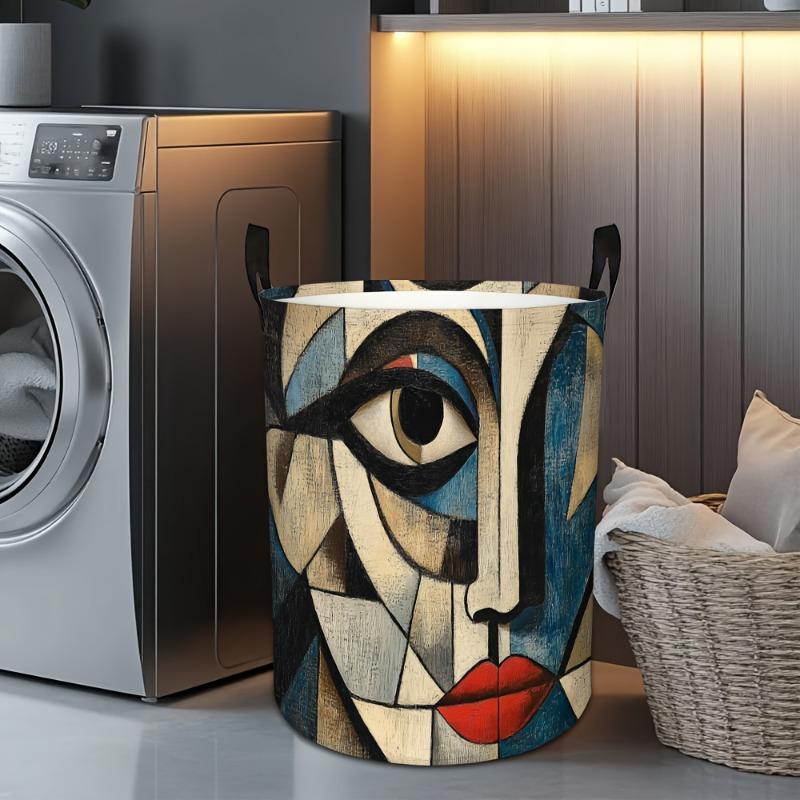 1pc Large-Capacity Cubist-Style Laundry Basket with Space-Saving Design, Modern Cubist Portrait Print Storage Hamper Suitable for Apartments, Dorm Roo