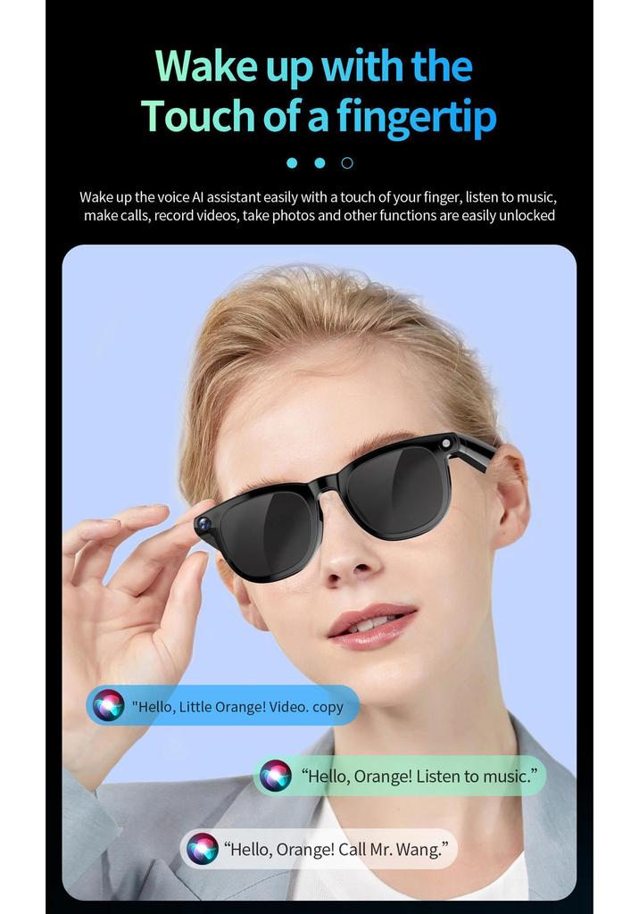 CY01 Smart Glasses: 800W Pixel Camera, AI Translation, Video/Meeting Recording, Object Recognition, Calls, Bluetooth Connectivity.