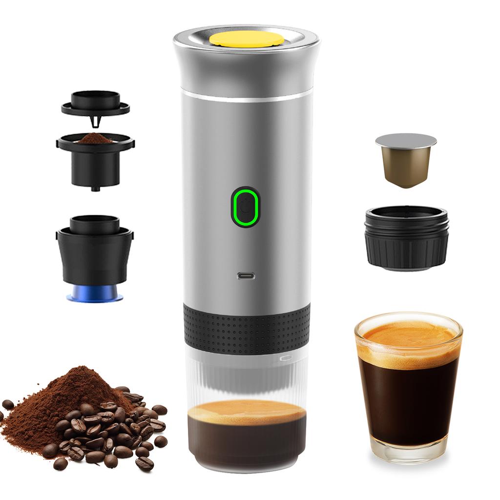 Portable Coffee Machine for Car Home Travel 3 in 1 Cordless Electric Coffee Maker Work With Capsule and Ground Coffee