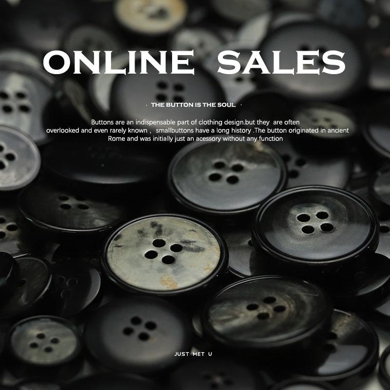 Real Horn Four-Eye Thin Edge Button Classic Suit Button Men'S And Women'S Coat Double-Sided Leather Coat Cardigan Button