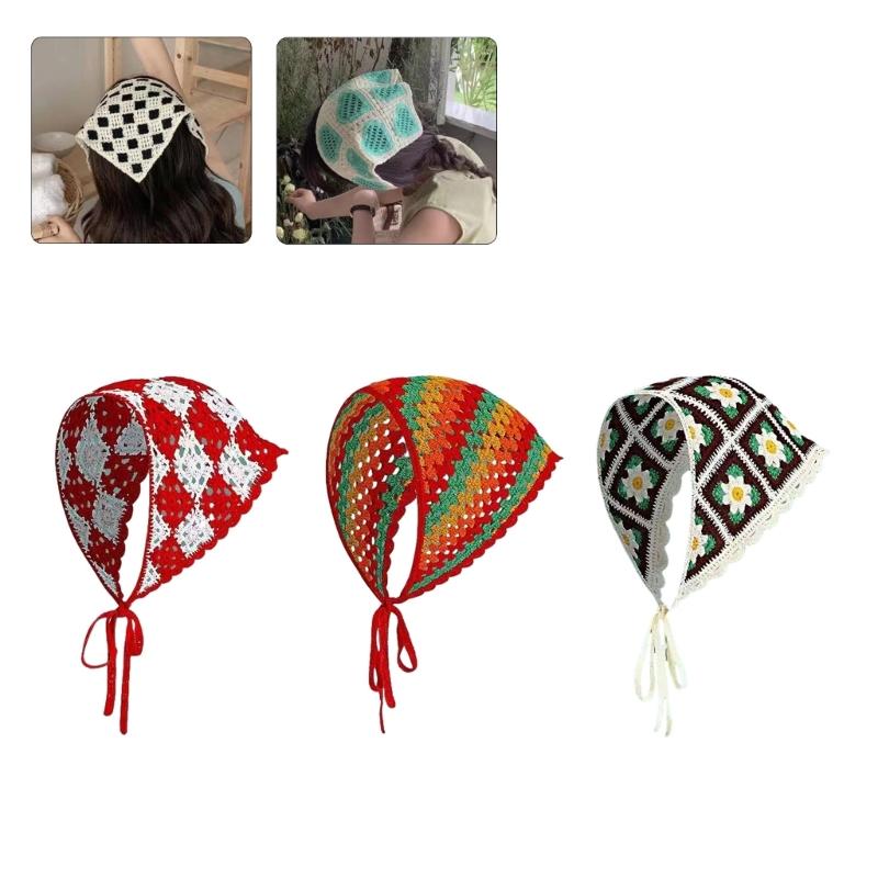 Women Floral Hairband Wrap Bohemia Triangle Headwraps Elaborate Head Scarf Turban Bandanas Hairband for Vacation