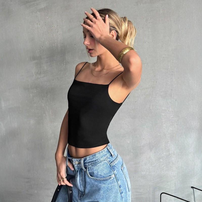 Womens Sexy Backless Crop Top Slim Fit Sleeveless Tank Pure Color Stretchy