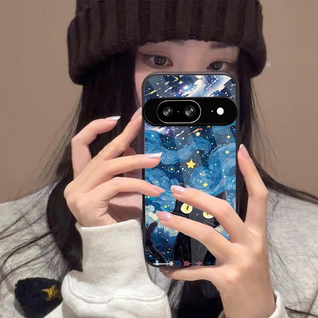 Чехол для Google Pixel 7 Аниме Черный Кот Звездное Облако Печать Чехол для Телефона Акриловая Жесткая Задняя Панель С Гибким TPU Краем