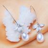 Boho Natural Freshwater Pearl Earrings For Women Fashion Leaf Long Earrings Pearl Jewelry