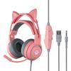SY-G25 Wired Headphone RGB Lighting Omni-directional Mic Over-Ear Computer Headphone with Cute Cat Ear for E-sport