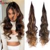 Наращивание хвоста 32 дюйма Гибкая обертка вокруг хвоста Волосы Вьющиеся синтетические наращивания волос Длинные хвостики Шиньон для женщин