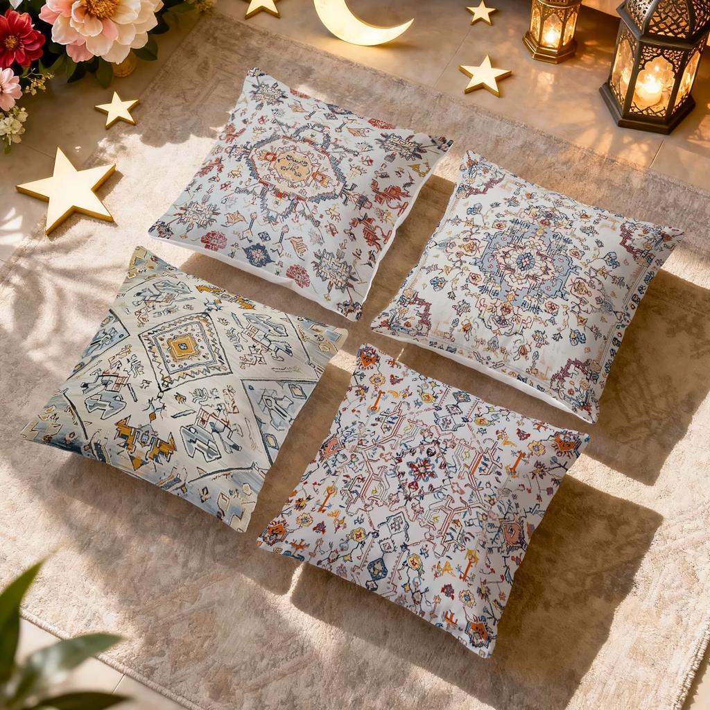 4 Pcs Bohemian Ethnic Style Single-Sided Printed Pillowcase Cushion Cover,Suitable For Living Room,Bedroom,Car Decoration