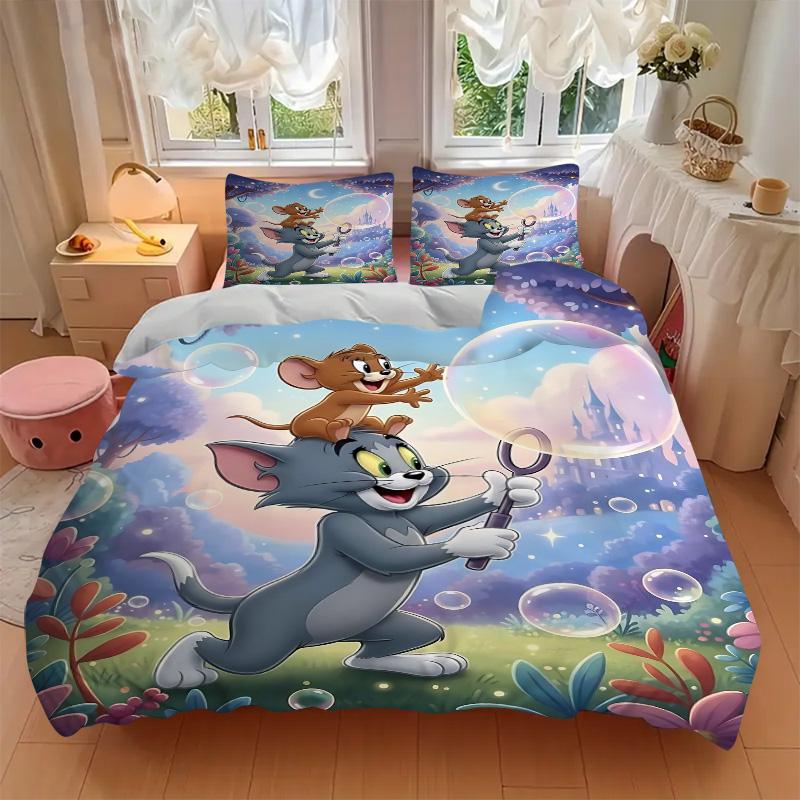 Tom Jerry Adventure Print 3Pcs Bedding Setduvet Cover With 2 Bedropillowcase Home Birthday Gift