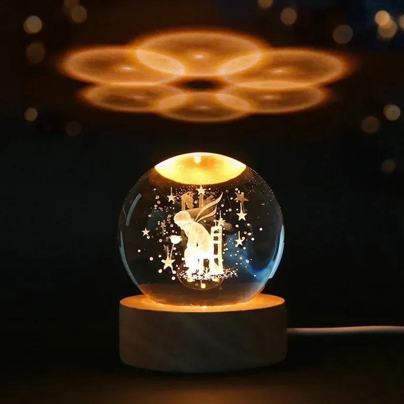 6cm 3D Crystal Ball Crystal Planet Night Light Laser Engraved Solar System Globe Astronomy Birthday Gift Home Desktop Decoration