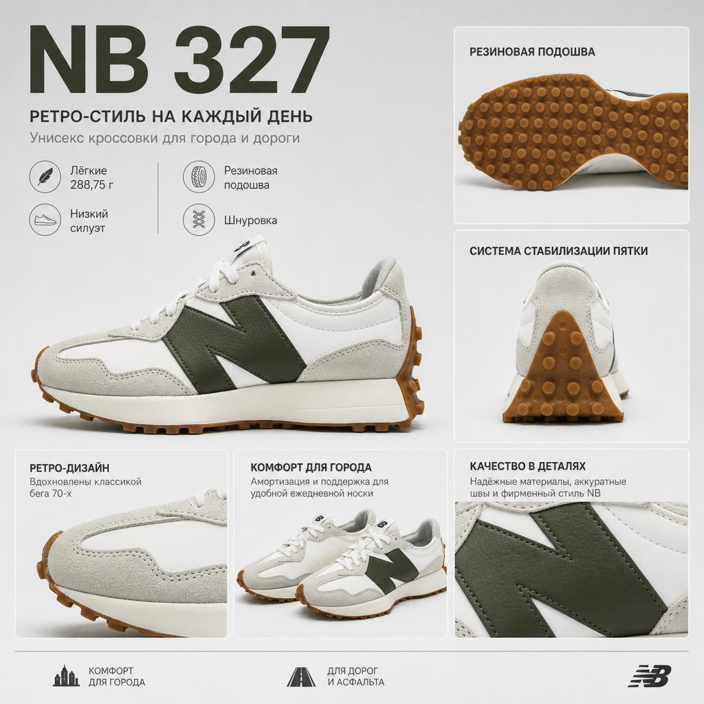 New Balance 327 Oatmeal Oak Green Кроссовки унисекс Кремовый Moonbeam Off-White MS327ASN