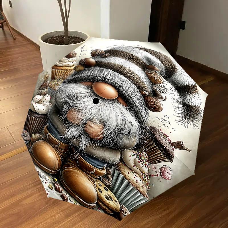 1PC Gnome CupcakesUmbrella-8-Rib Reinforced, Automatic Open, Lightweight & Durable, Cute Fashion Accessory for Outdoor-P173