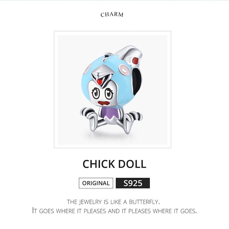 WOSTU Cute Fairy Tale Broken Egg Chick Blue Egg Shell 925 Sterling Silver Beads Fit Bracelet Bangle Fine Jewelry