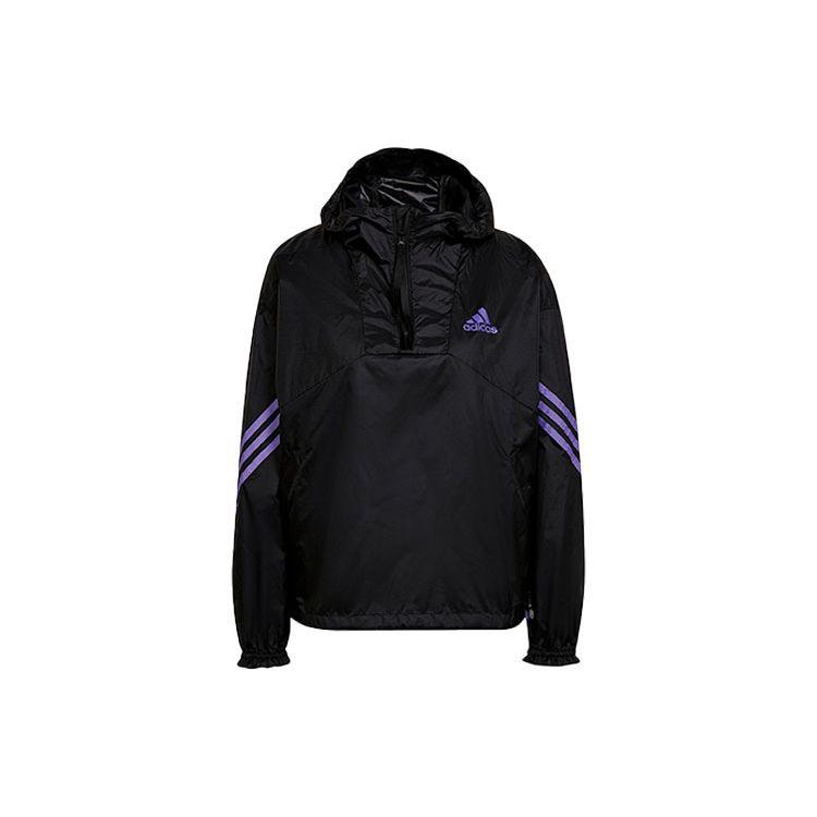 Adidas Полосатая спортивная куртка с капюшоном на молнии, женская, черная, H65722