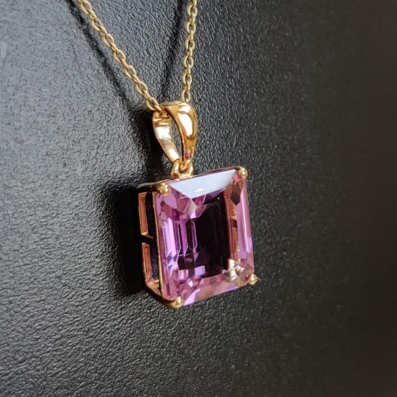 Подвеска с фиолетовым аметистом, февральский камень, рождественский подарок, аметистовый восьмиугольник