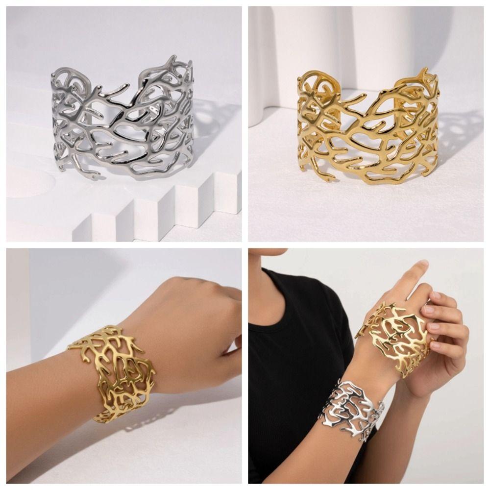 Tree Branch Pattern Metal Opening Bangle Armlet Women's Wrist Jewelry Coral Design Bracelet  Girls