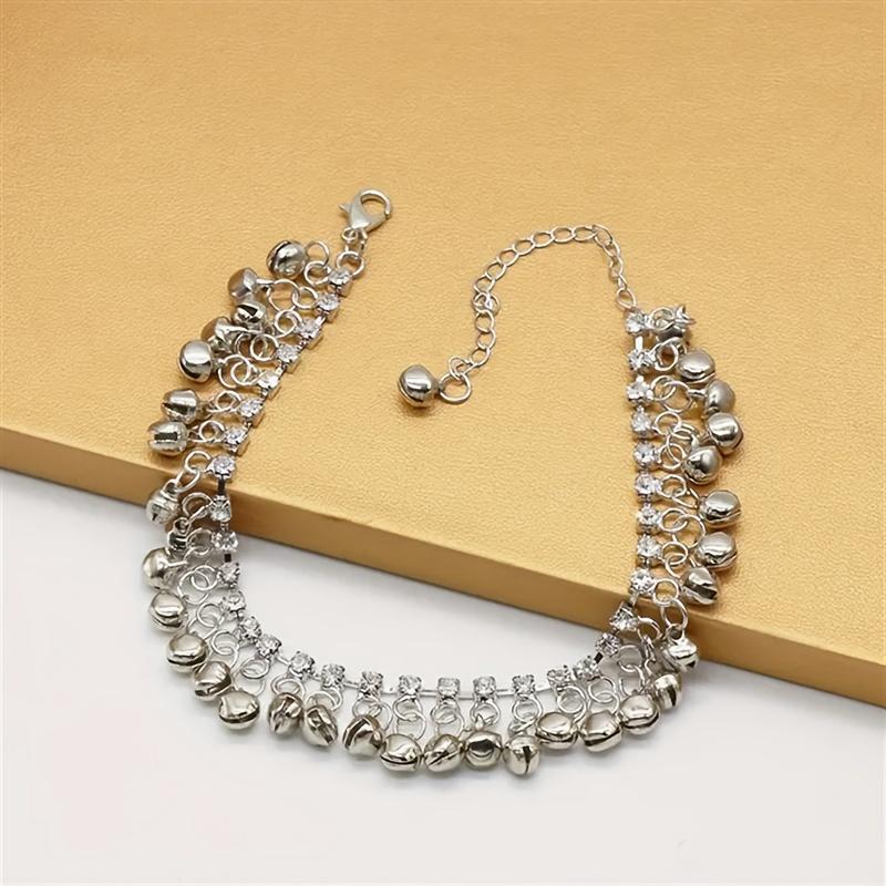 Браслет на лодыжку Hanmade Chain Ankle Style Boho, 1 шт., подвеска, золотистая/серебристая, винтажный стиль, цепочка на лодыжку, браслет с колокольчиком и кисточкой