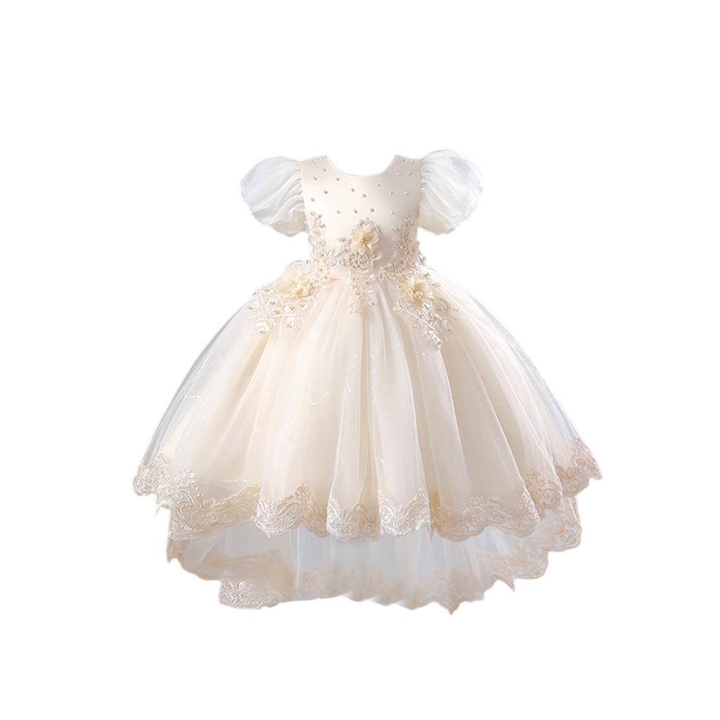 Детское модное однотонное платье принцессы с круглым вырезом среднего размера для девочек, пышное сетчатое платье