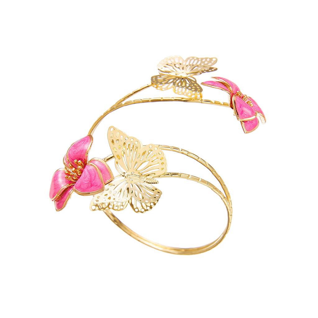 Boho Hollow Butterfly Flower Arm Cuff Bracelets for Women Elegant Enamel Floral Upper Arm Bangle Music Festival Jewelry Gift