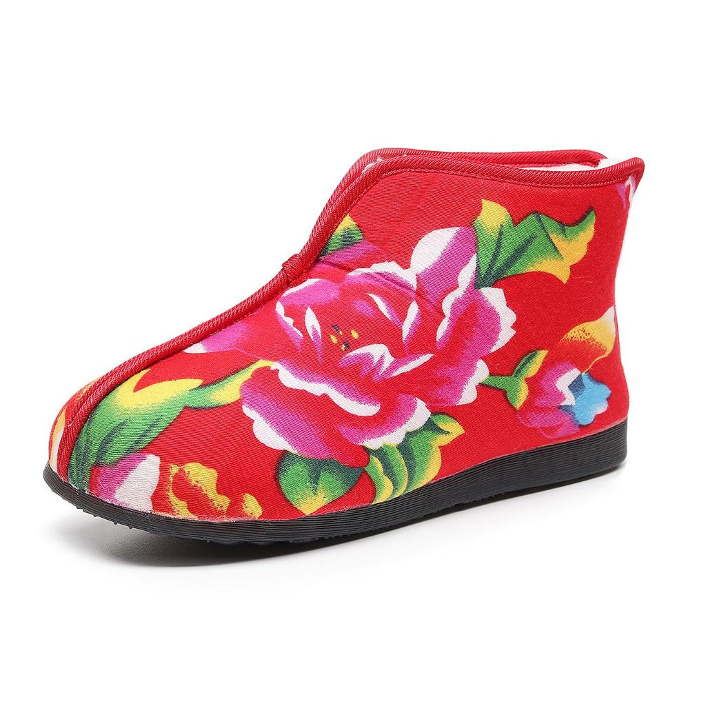 Ботинки из хлопка с цветочным узором на северо-востоке: Стиль осень/зима, удобная бархатная подкладка, нескользящая, мягкая подошва, ручная работа для людей среднего и пожилого возраста
