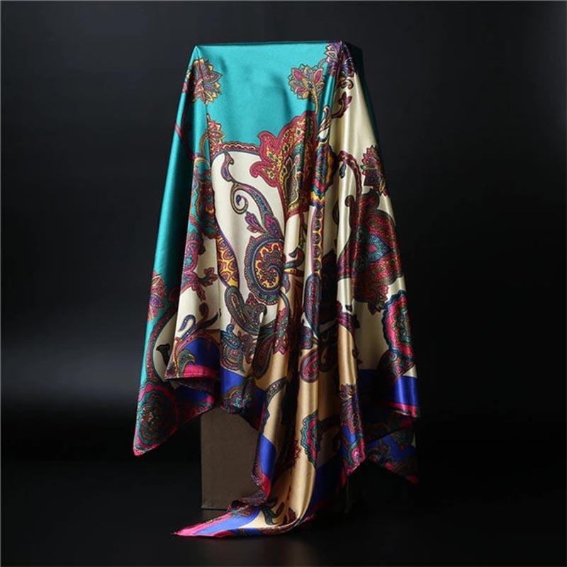 90*90cm Square Silk Scarf Women Shawl Print Satin Hijab Female Luxury Brand Square Lady Muffler Coverchief Bandanna Pareo Girl