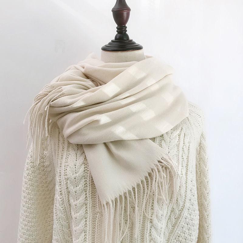 Women Scarf Shawl Soft Thickened Solid Color Winter Warm Tassels Fashion Accessories
