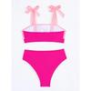 Sexy Tie Shoulder High Waist Bikinis Sets Two Pieces Pink Swimsuit Women Padded Swimwear Bandeau Brazilian Biquini Beach Wear