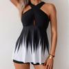 Women Two Piece Swimsuit Gradient Swimsuit Beach Boxer Shorts Tankini Set Sleeveless Cross Strap Sexy Bikini Plus Size Swimwear