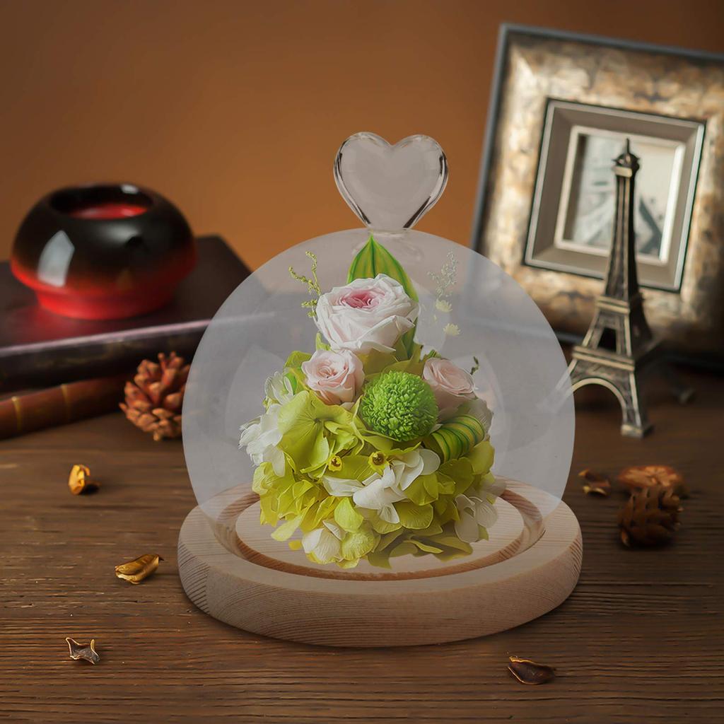 EXCEART Glass Display Cover with Wooden Base, 4.7x4.7x4.7 Inch, Preserved Flower Storage, Eternal Flower Cover for Food Protection and Display