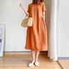 Cross-border Summer A-line Midi Dress: Short Sleeve, Solid Color, Literary Style, Women's Loose Fit