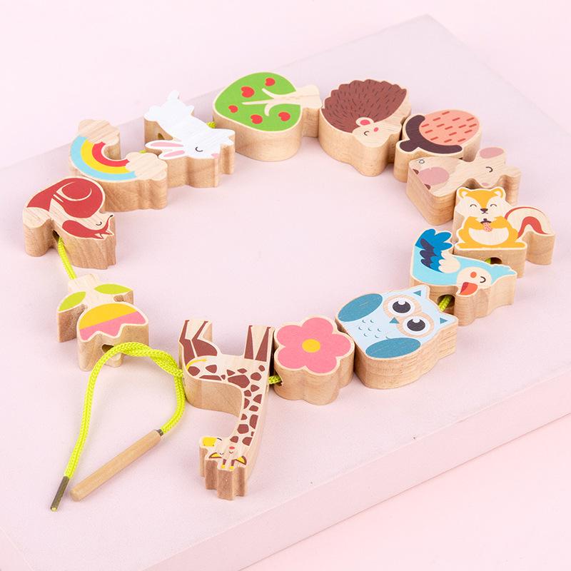 Children Animal Balance Wooden Stack Blocks Toys Montessori Stacking Threading Games Early Educational Fine Motor Training Toys