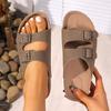Fashion New Women's Cork Footbed Slippers with Arch Support Summer Slip-On Double Buckle Slide Sandals with Adjustable Buckle