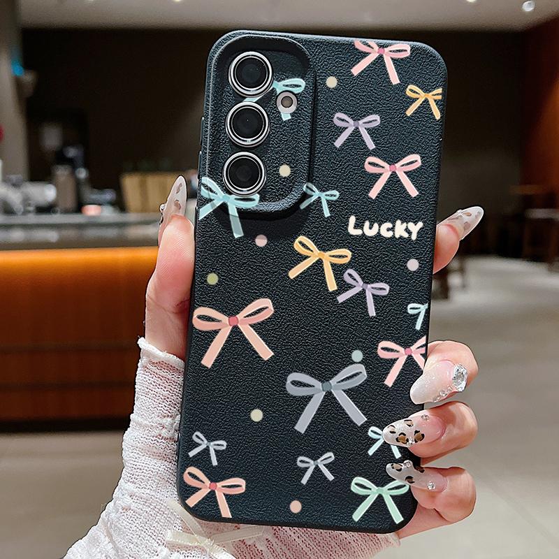 Color Bowknot Leather Texture Plain Color Shell for Samsung S25 Ultra S24 Fe S23 S22 A56 A16 A15 A55 A54 Soft Tpu Shockproof Lens Protection Case