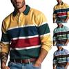 Men's Casual Loose Colorblock Print Lapel Button Long Sleeve Top
