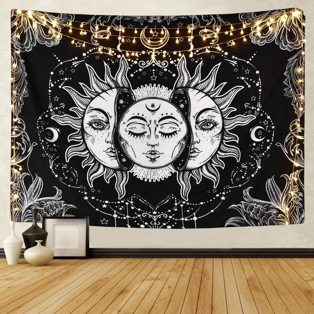 RSINC Tapestry Wall Hanging Sun Moon Tarot Cotton Handmade Printed A,84x54 Inch B0CV1531MH