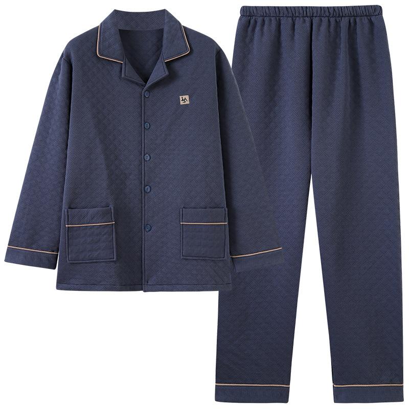 Пижама мужская осенне-зимняя утолщенная из чистого хлопка с длинным рукавом, с хлопковой прослойкой, домашняя одежда, зимний теплый хлопковый комплект большого размера