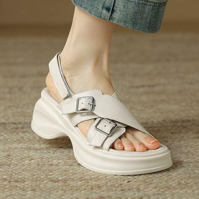 Летняя обувь из коровьей кожи с открытым носком на толстом высоком каблуке и платформе, водонепроницаемые женские сандалии с пряжкой и ремешком