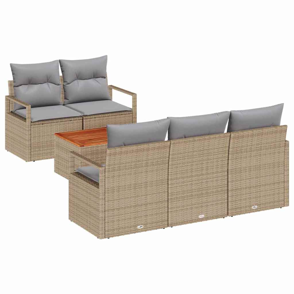 Garden Sofa Set with Cushions 6 pcs Beige Poly Rattan