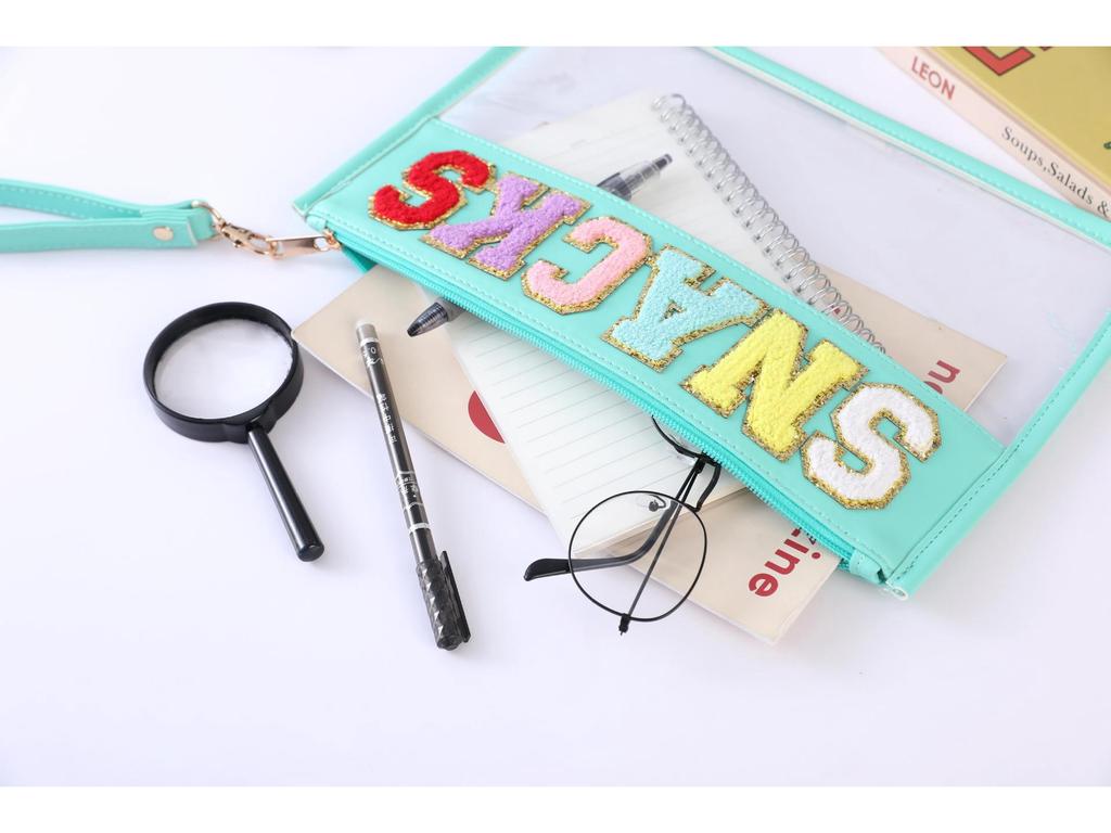 Waterproof PVC Makeup Bag with Embroidered Letter Patch - Large Capacity, Multi-functional for Toiletries & Coin Storage