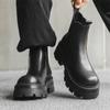 Fashion Mens Casual Chelsea Boots Black Trendy Original Leather Shoes Punk Stage Dress Cowboy Platform Boot Handsome Ankle Botas Hombre