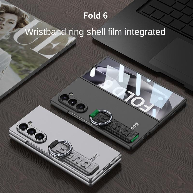 Wrist Strap Ring Holder Phone Case for Samsung Galaxy Z Fold 7 6 Fold6 5G Hard Shell Fall Prevention Shockproof Cover