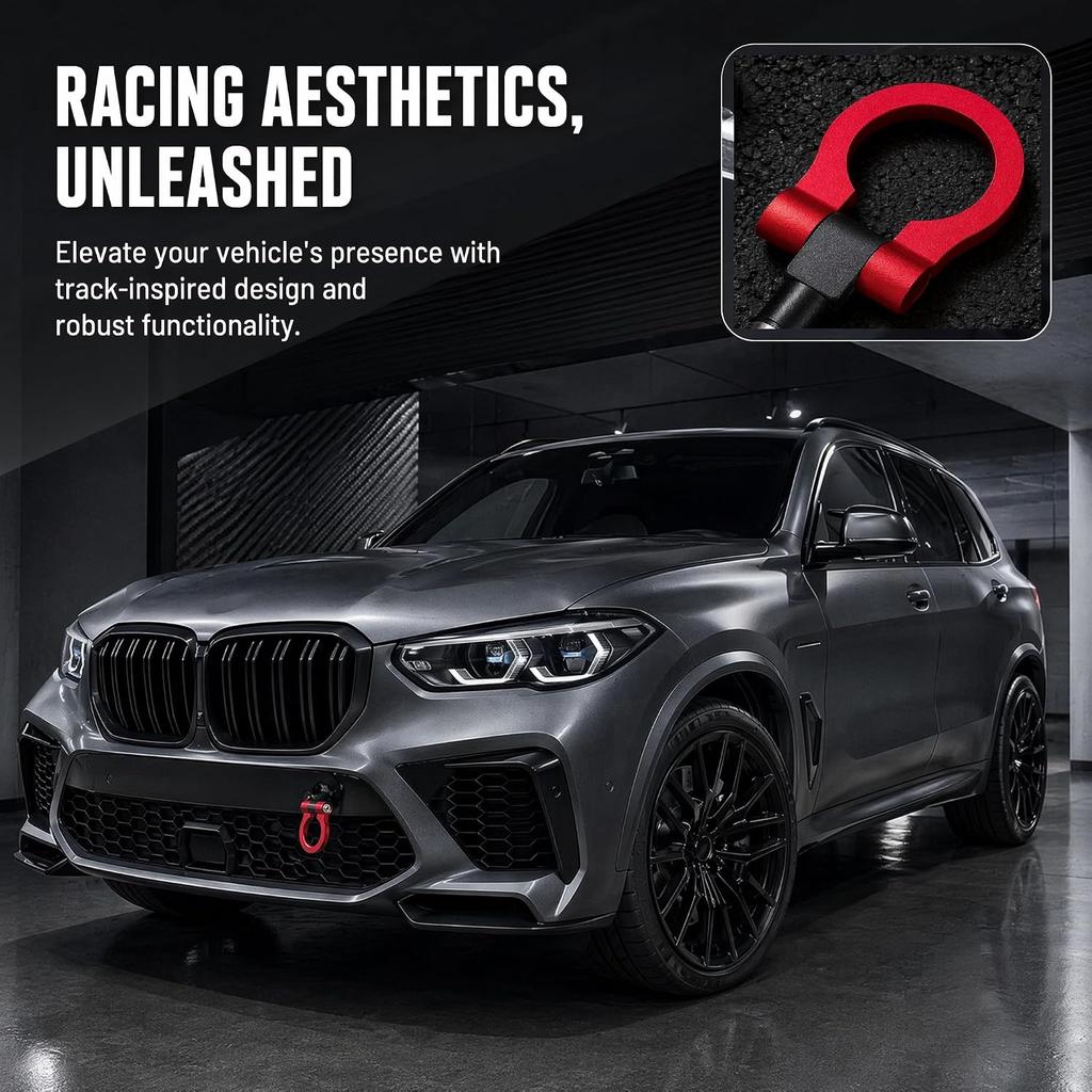 Car Front Bumper Tow Hook, Racing Track Style Trailer Ring Hook, Alloy Durable Cars Screw-on Tow Hook, Compatible with 97-06 BMW 3/5/7 Series, 03-14