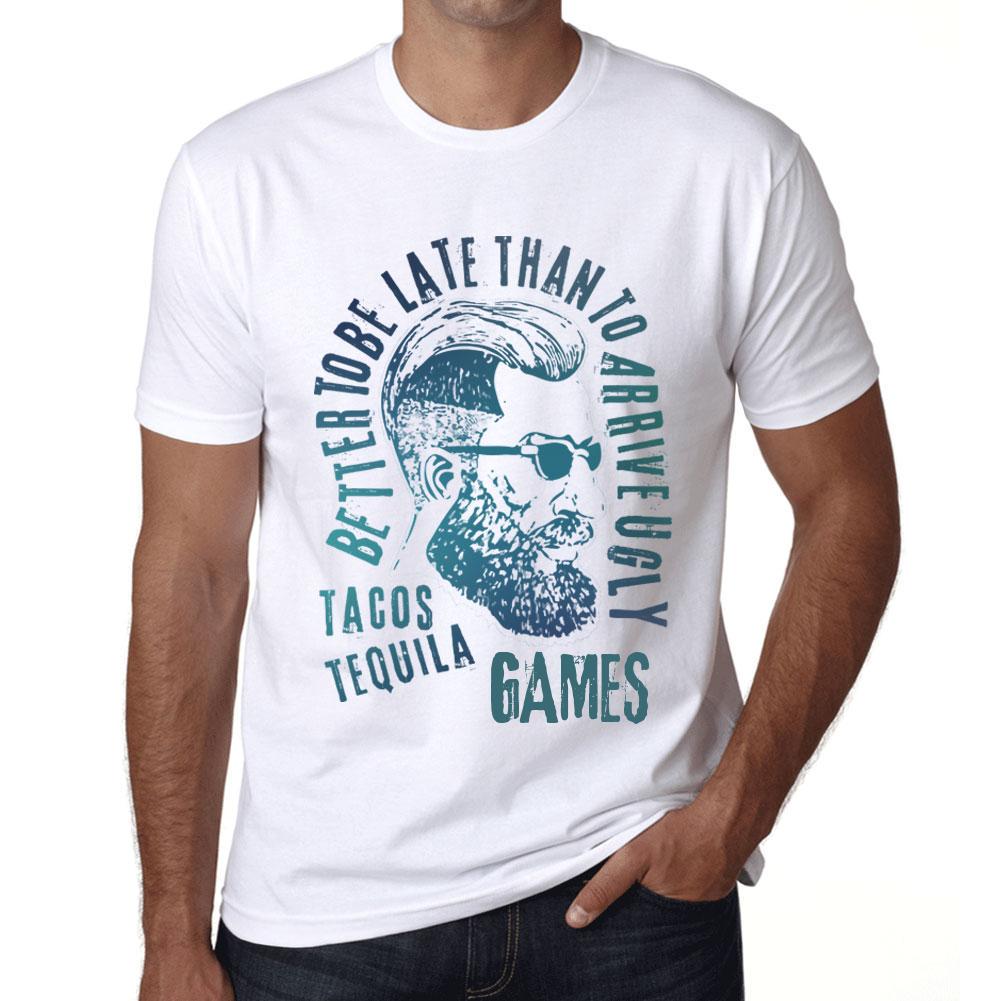 Men’s Vintage Tee Shirt Graphic T Shirt Tacos, Tequila and Games White