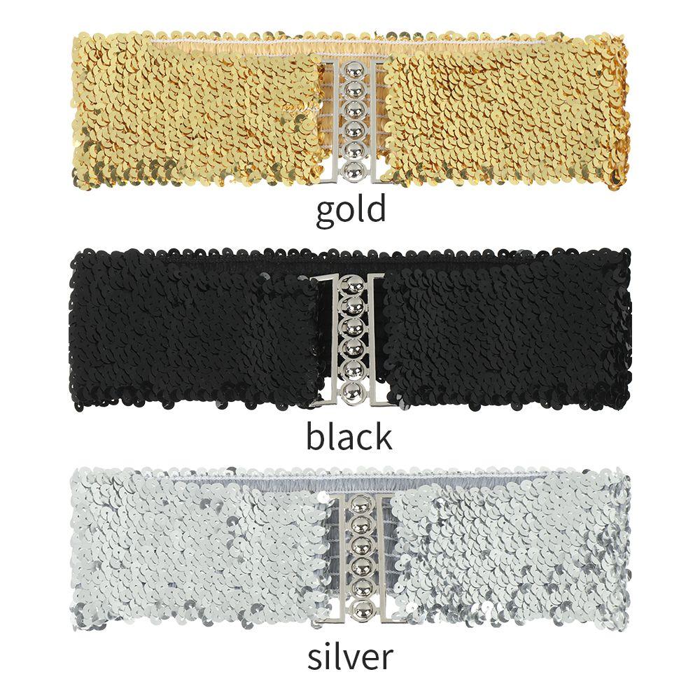 Stretch Metal Buckle Waistband Ladies Dress Cummerbands Sequin Wide Elastic Belt Belly Waist Band