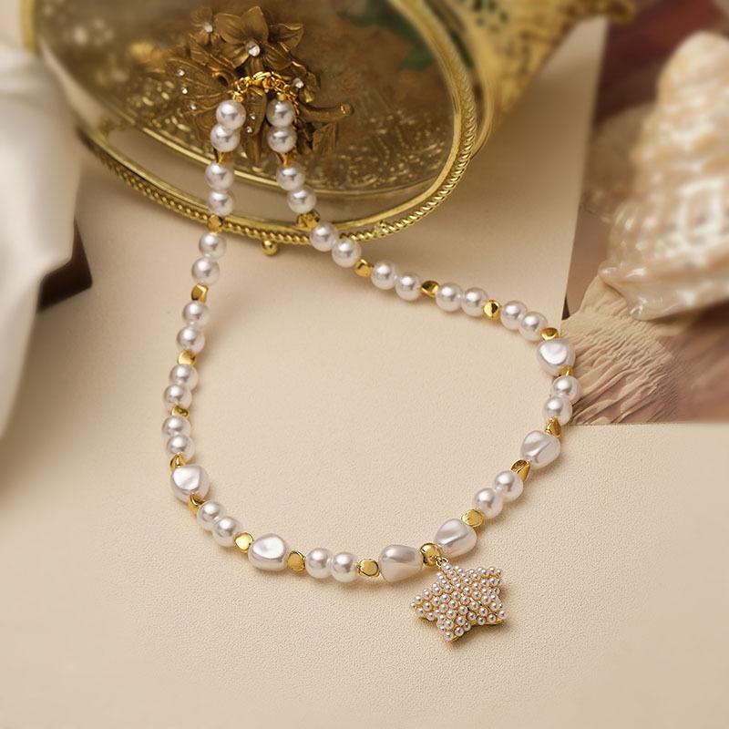 Трансграничный Xiaoxiangfeng Любовь Пентаграмма Капля воды Жемчужное ожерелье Ретро Океанский ветер Ракушка Морская жемчужная цепочка на шею