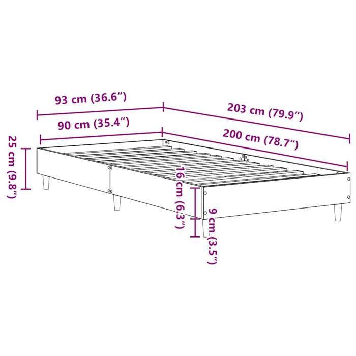 VidaXL Cadre de lit sans matelas chêne artisanal 90x200 cm, meuble de chambre à coucher, sommier, lit simple, lit, châlit, 861056