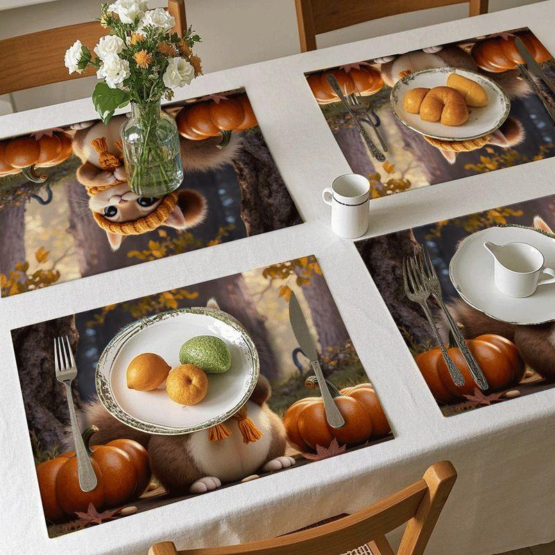 4pcs/6pcs Rectangular Placemats Suitable for Home & Restaurants - Cute Squirrel Winter Table Mats with Hat & Scarf Design, Heat-Resistant Durable Tabl